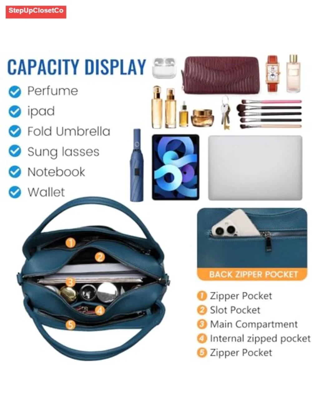 Vegan Leather Tote Handbag with Satchel Strap, Hobo Shoulder Bag, Work Travel